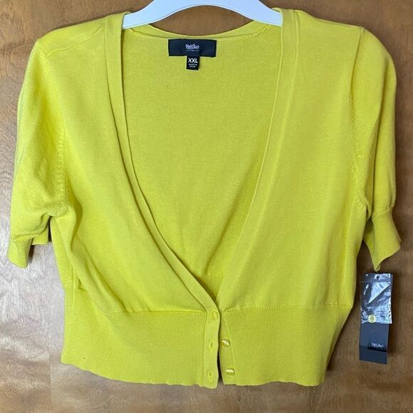 MOSSIMO Supply Co academia yellow v neck button front bolero short cardigan - Picture 6 of 6